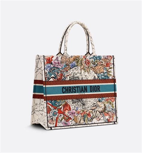 Large Dior Book Tote Latte Multicolor Dior Zodiac Embroidery (42 